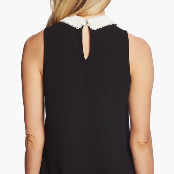 NWT CeCe Black Sleeveless Collared Blouse - Picture 2 of 8